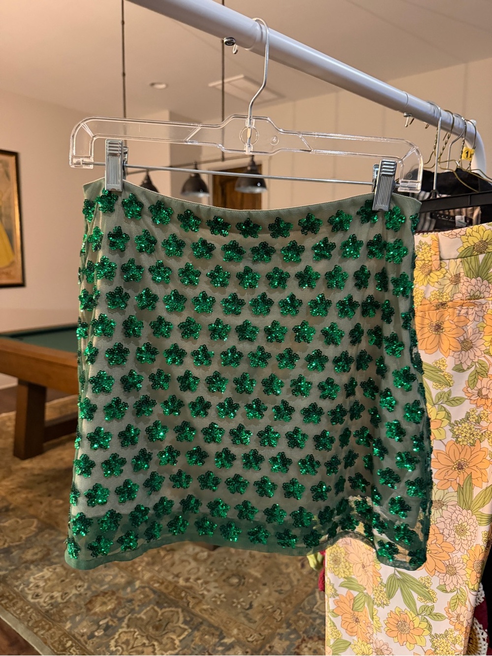 J. Crew Green Sequin Clover Mini Skirt